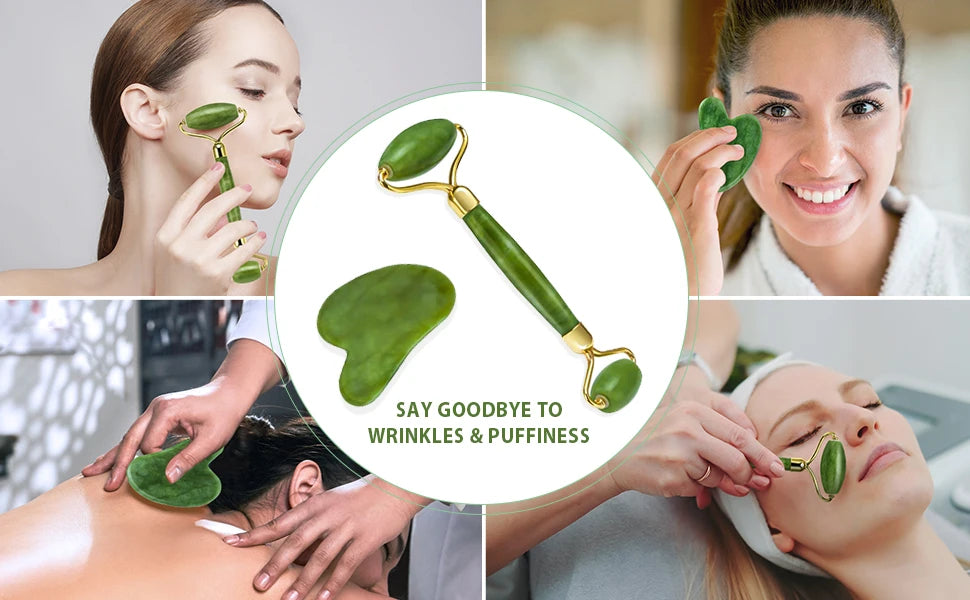 Natural Jade Roller Face Gua Sha Natural Stone Body Neck Massager Acupoint Eye Care Spa Massage Tools Massage Visage Lifting