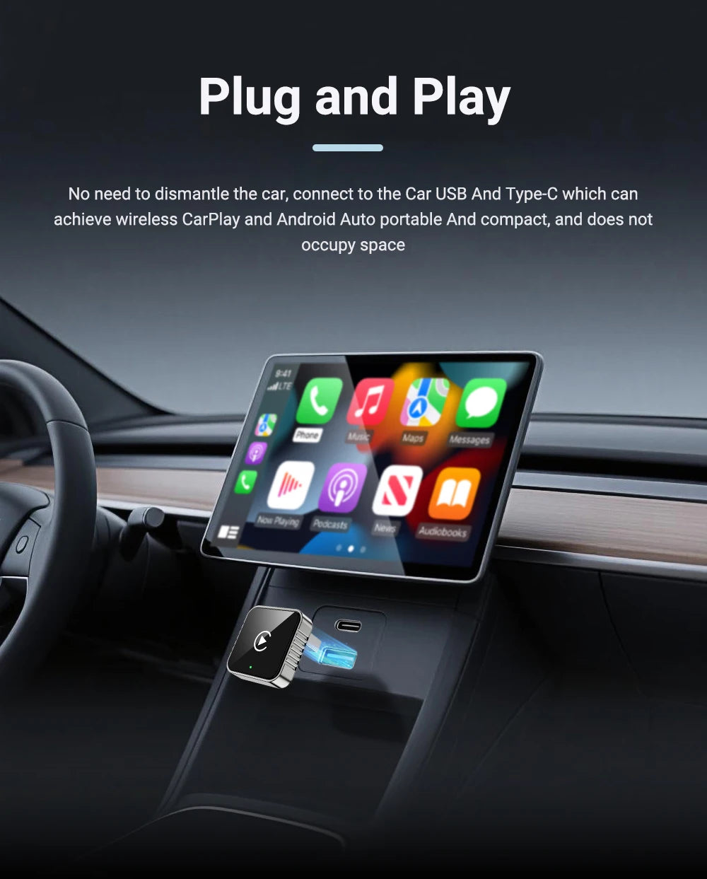Wireless CarPlay Android  New Smart Auto Adapter Hassle-Free Plug&Play Stable BT WiFi Connect OTA Upgradable Fit 99% Vehicle