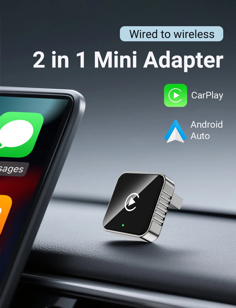 Wireless CarPlay Android  New Smart Auto Adapter Hassle-Free Plug&Play Stable BT WiFi Connect OTA Upgradable Fit 99% Vehicle